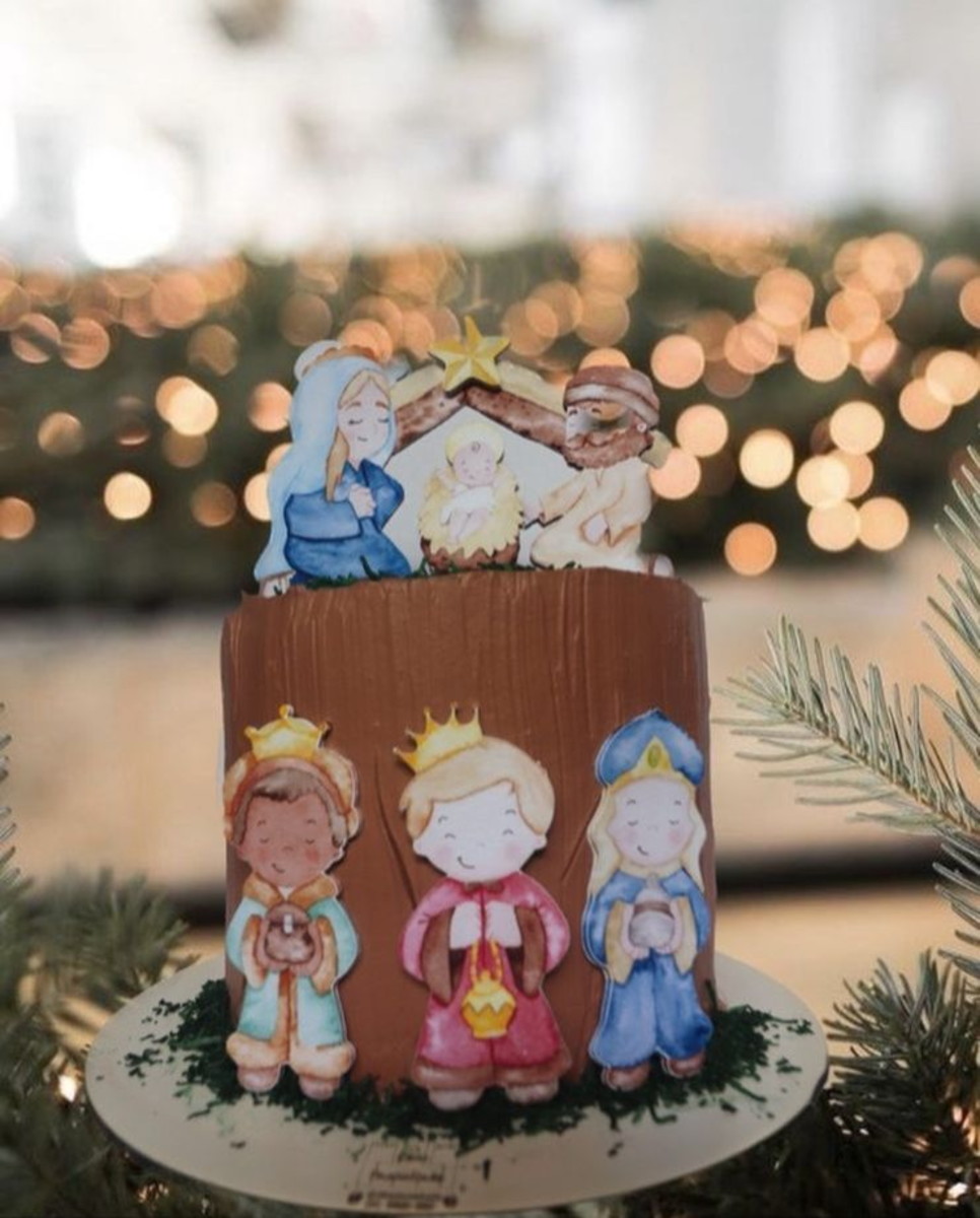 Arquivo Digital Topo de Bolo Natal Presépio Aquarela