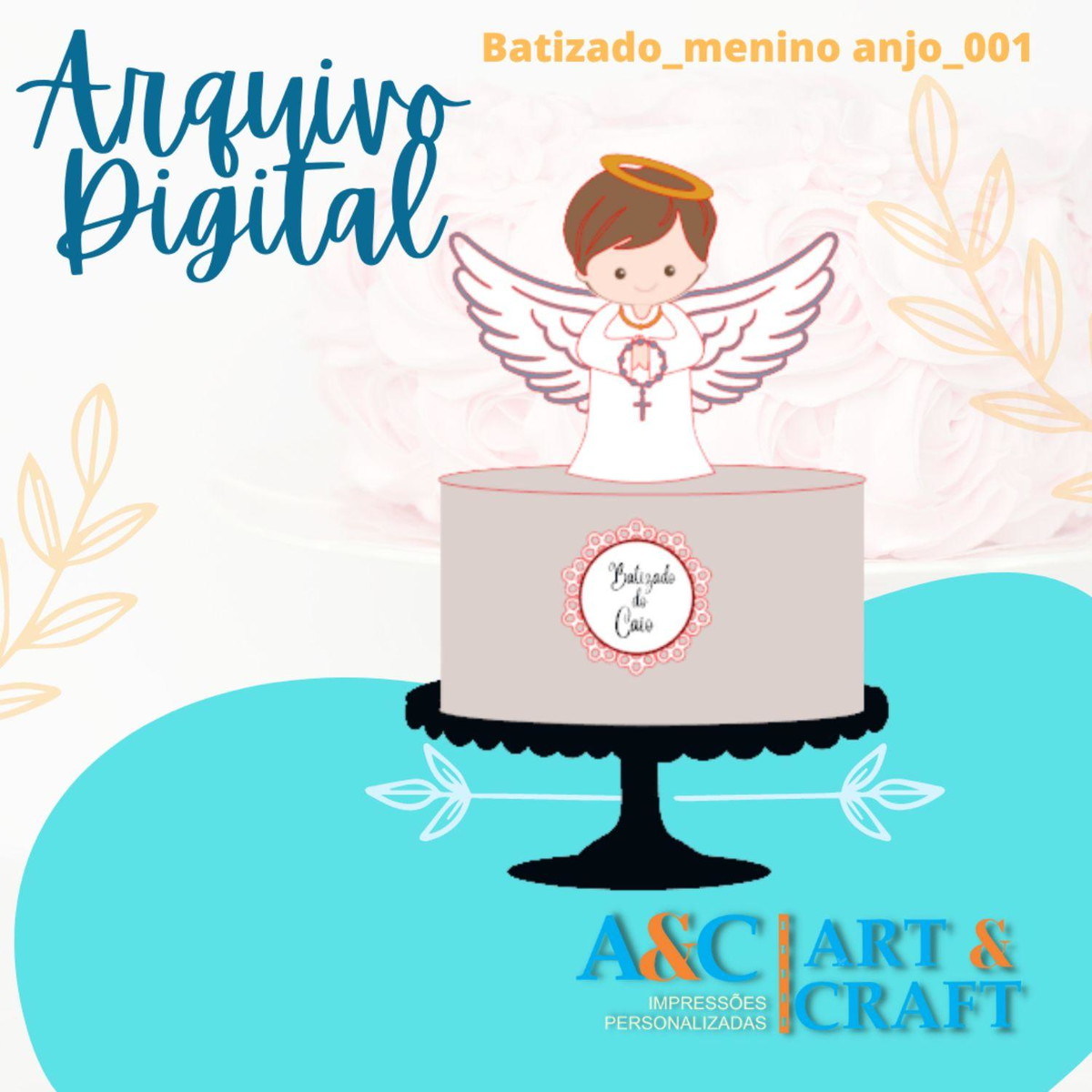 Arquivo de Corte Topper de Bolo Batizado Menino Anjo
