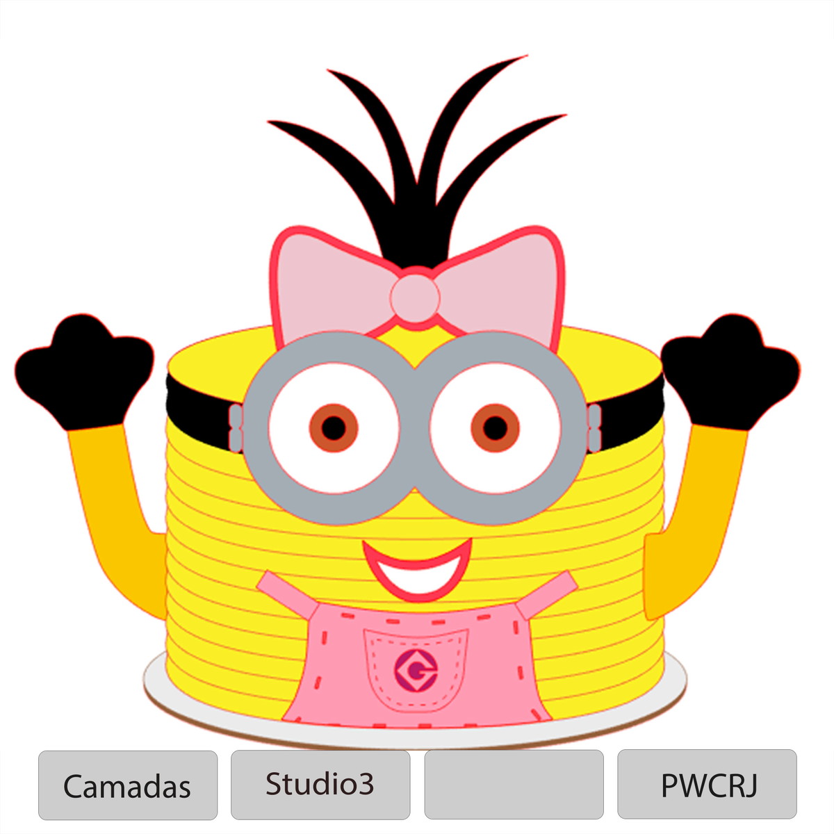 Arquivo em camadas todo de bolo Minions Menina +1 tema