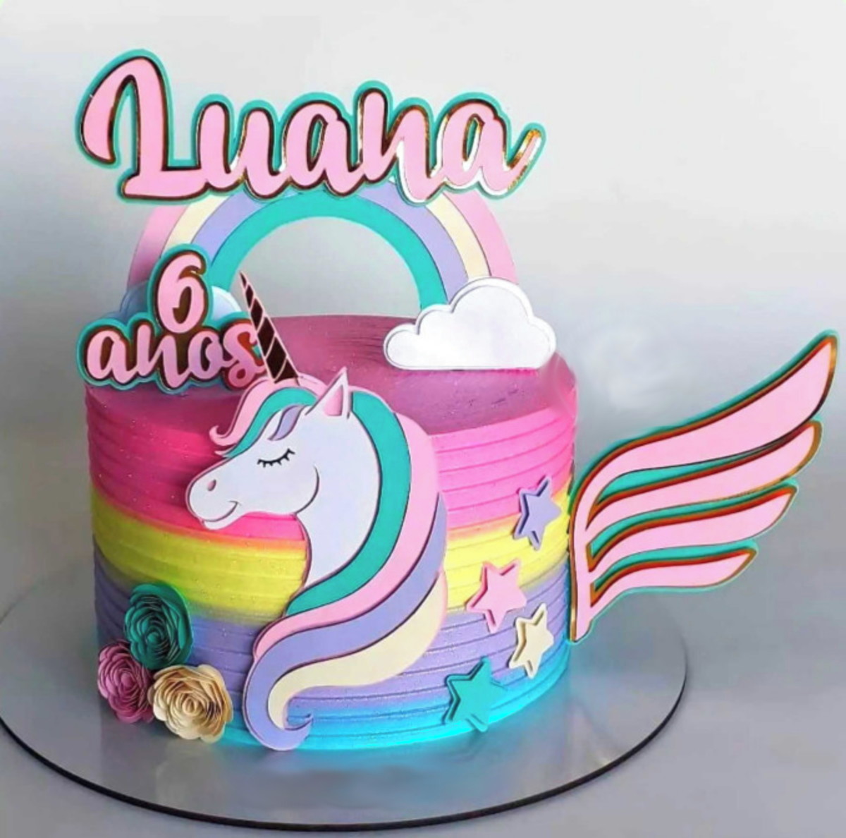 Arquivo de Corte Topo de Bolo Camadas Unicórnio Arco Iris