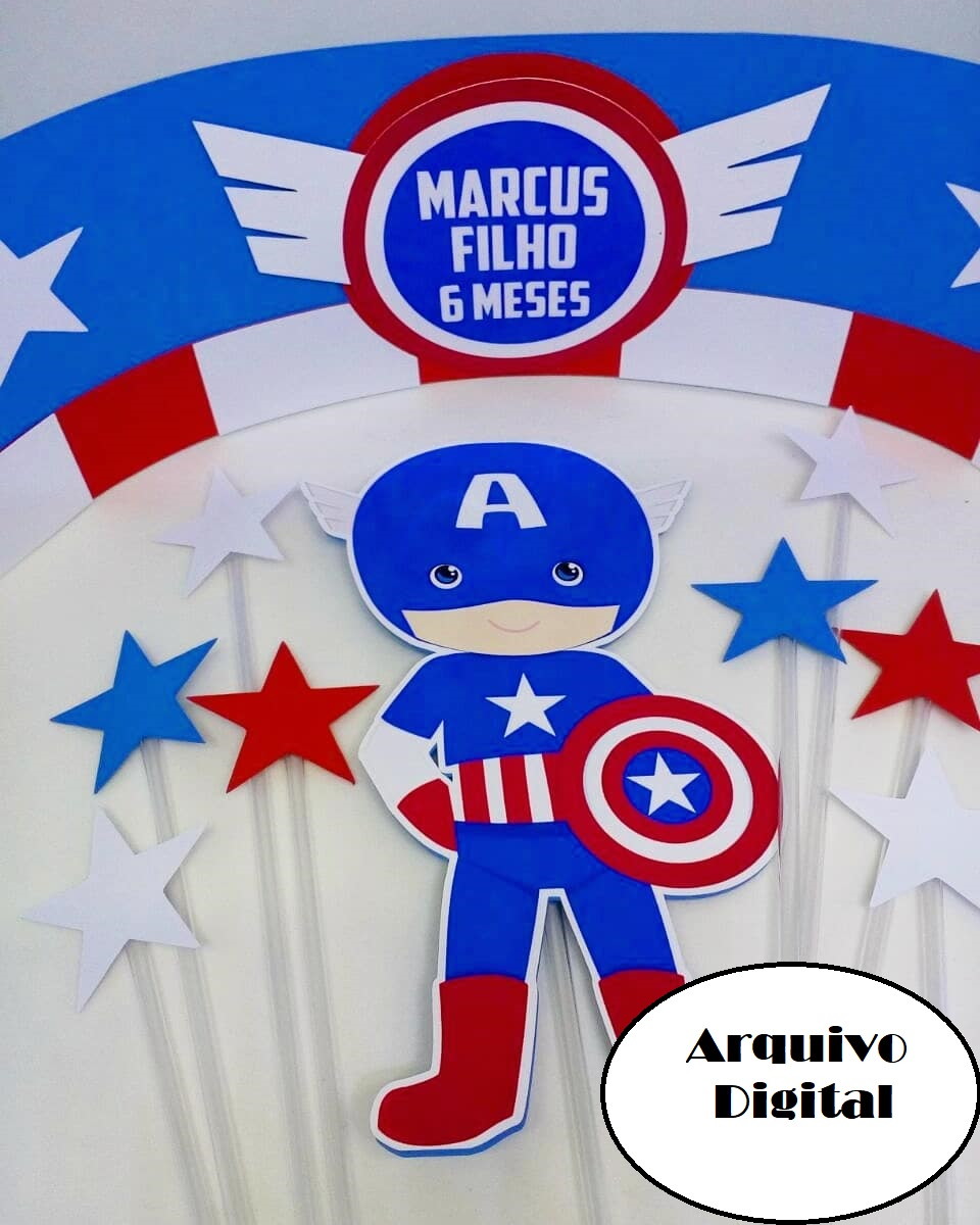 Arquivo Silhouette Topo De Bolo Capitão América Cute Herói