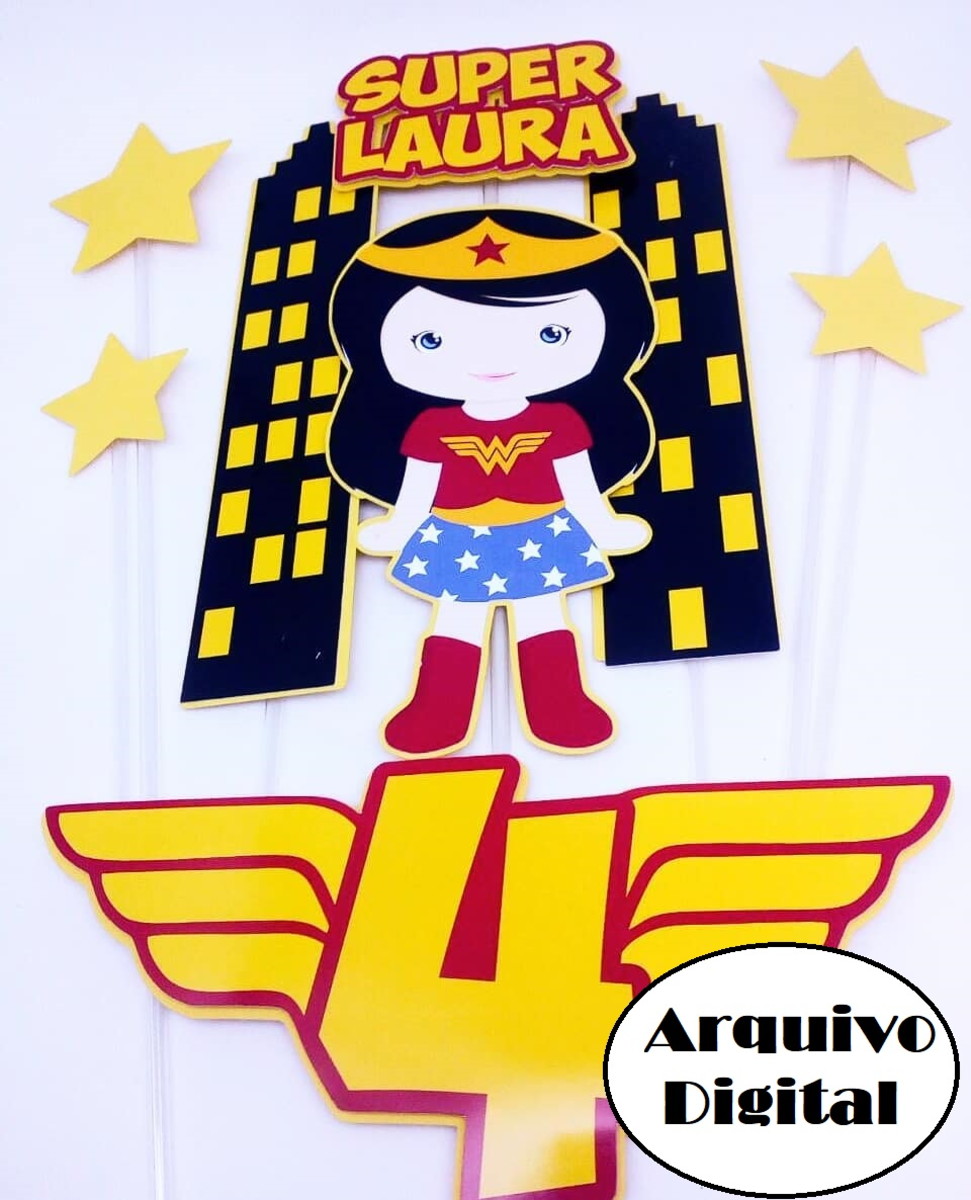 Arquivo Silhouette Topo de Bolo Mulher Maravilha Cute