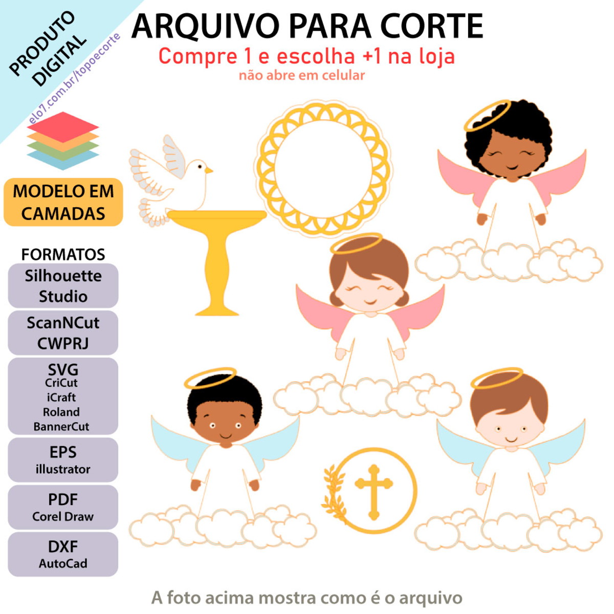 ARQUIVO Topo bolo batizado anjinho ou anjinha em camadas +1 - Imagem 2
