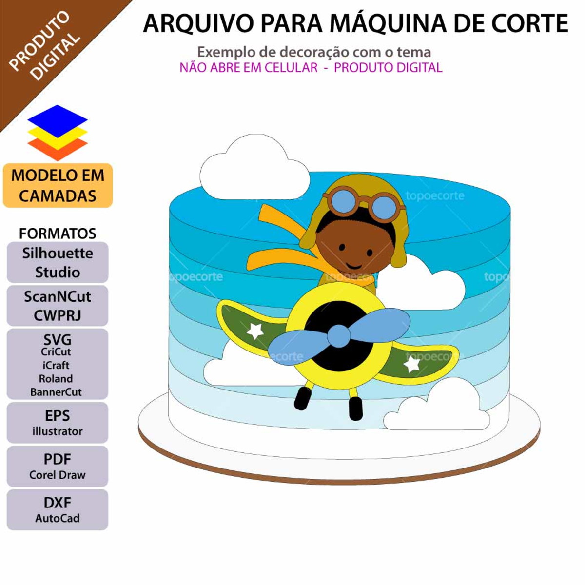 Arquivo Topo de Bolo Aviador Menino +1 Arquivo da Loja - Imagem 2
