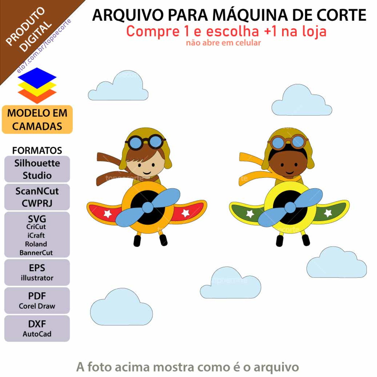 Arquivo Topo de Bolo Aviador Menino +1 Arquivo da Loja