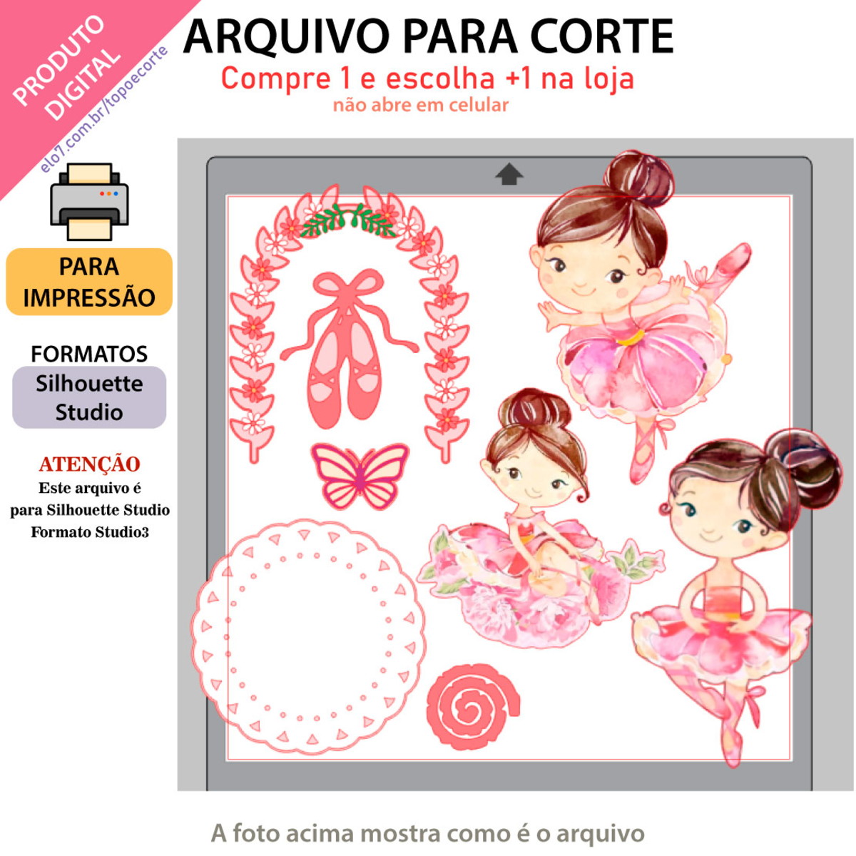 ARQUIVO Topo de bolo Bailarina Aquarela +1 arquivo da loja