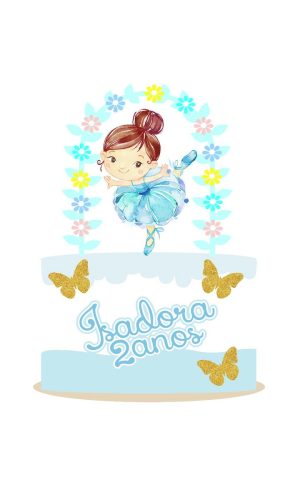 Arquivo topo de bolo bailarina aquarelada azul