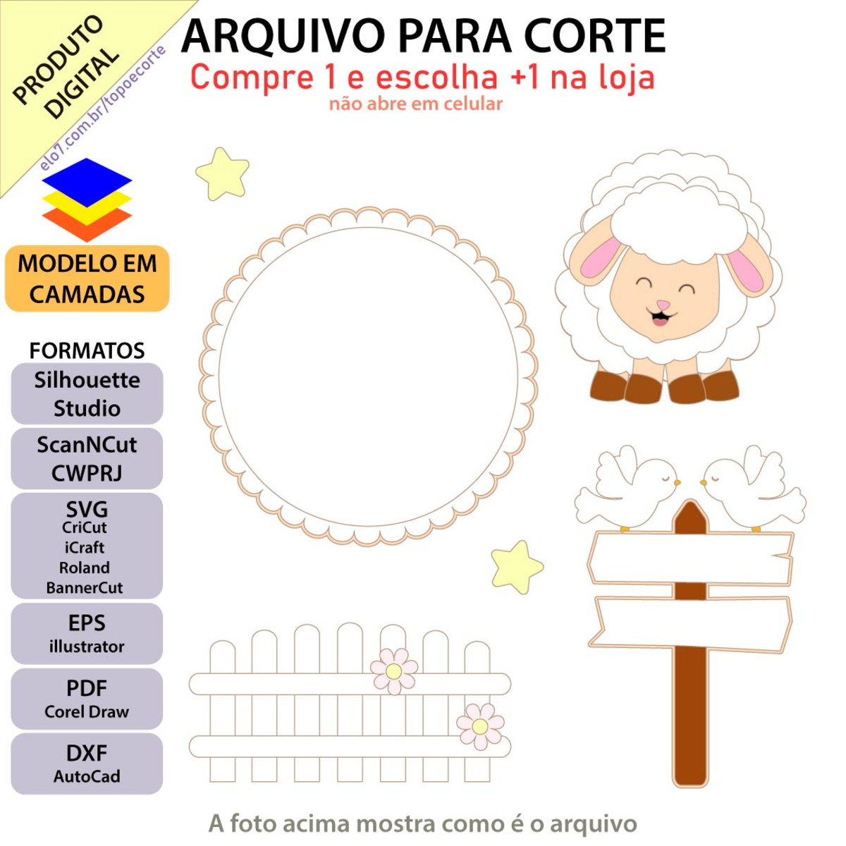 ARQUIVO Topo de bolo Batismo Ovelhinha Passarinho +1 arquivo - Imagem 2