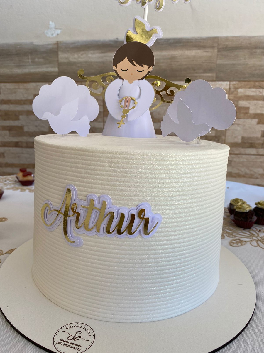 Arquivo de Corte Topo de Bolo Batizado Anjinho 3D Asa Vazada