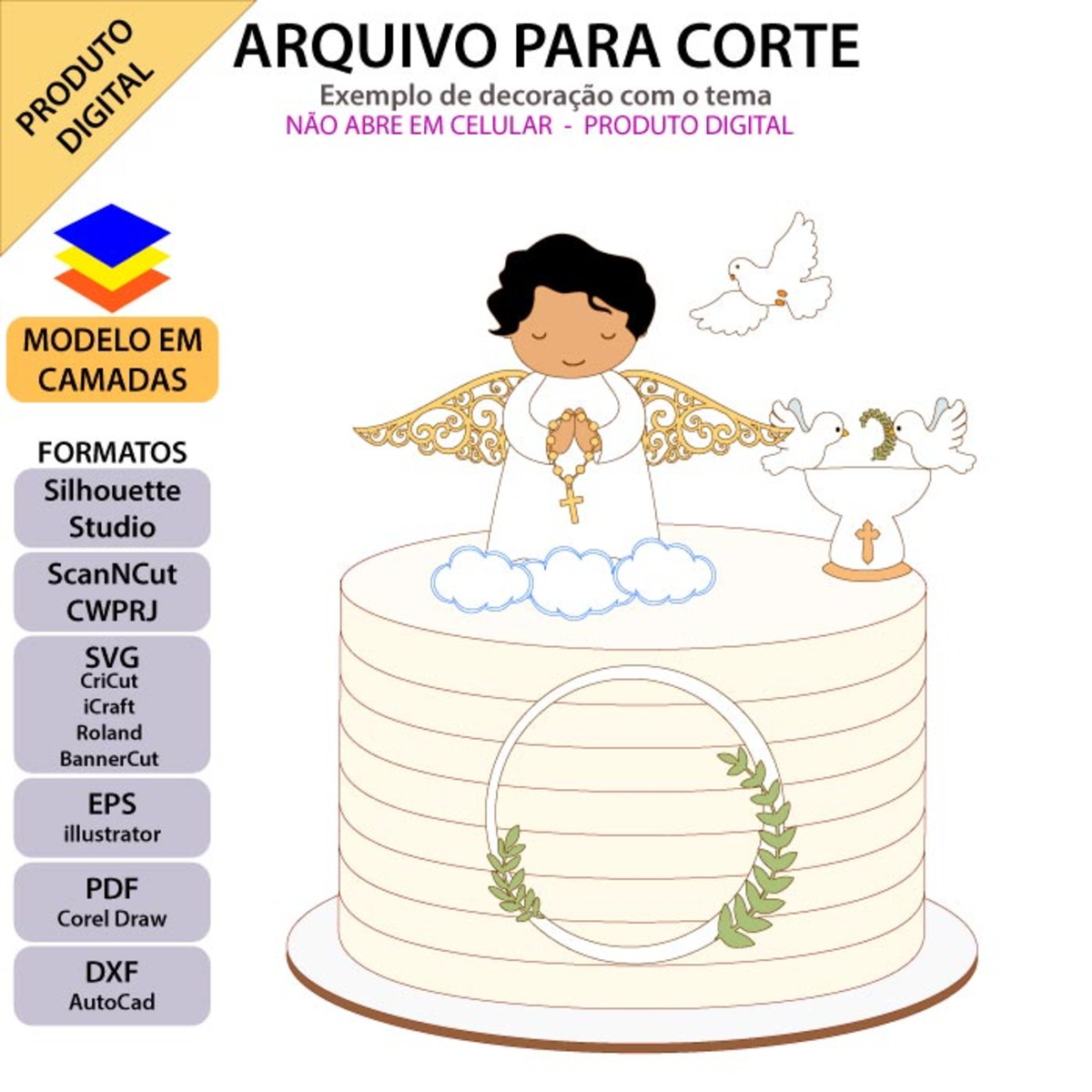 ARQUIVO Topo de bolo Batizado Anjinho Bordado +1 arquivo da - Imagem 2