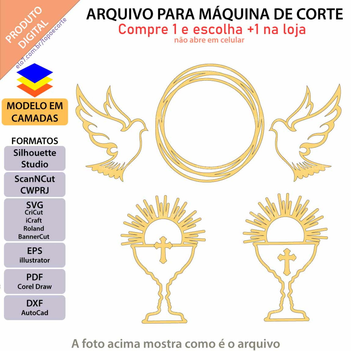 Arquivo Topo de Bolo Batizado Cálice +1 Arquivo da Loja - Imagem 3