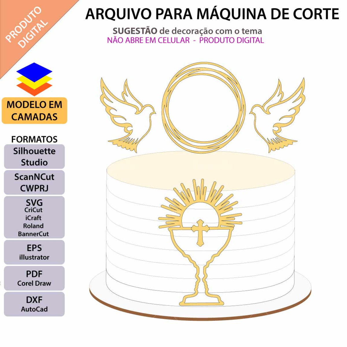 Arquivo Topo de Bolo Batizado Cálice +1 Arquivo da Loja