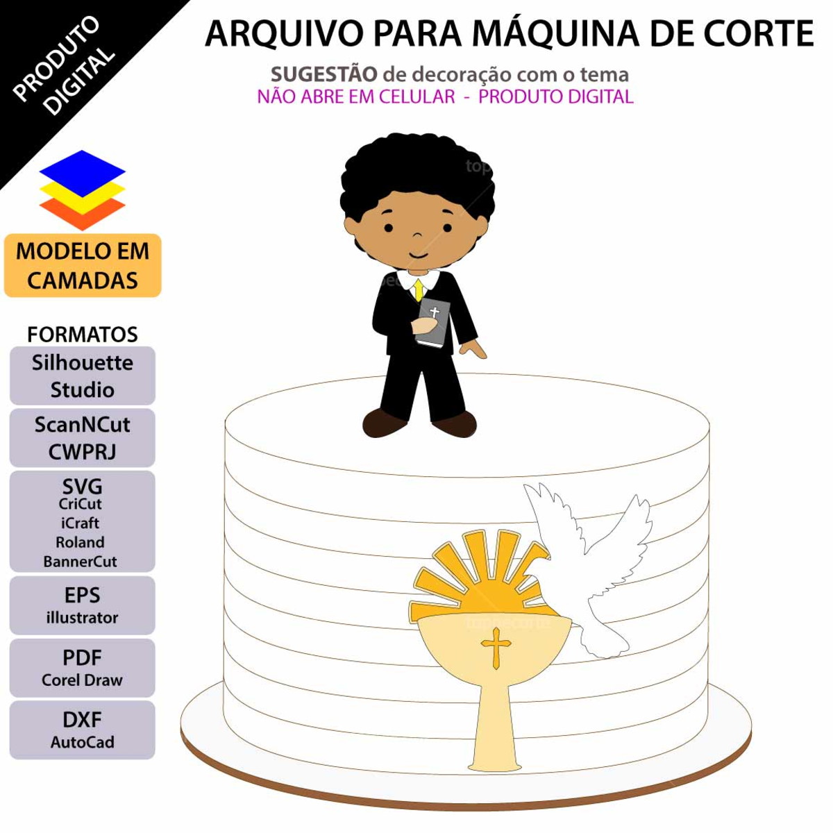 Arquivo Topo de Bolo Batizado Menino +1 Arquivo da Loja - Imagem 2