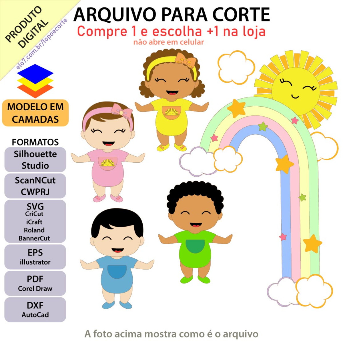 Arquivo Topo De Bolo Bebê Arco-íris +1 Arquivo Da Loja - Imagem 2