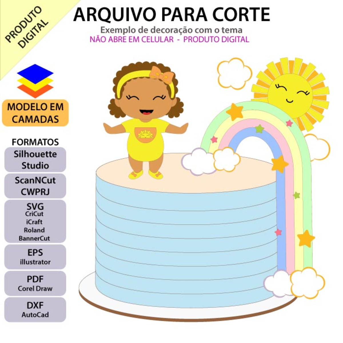 Arquivo Topo De Bolo Bebê Arco-íris +1 Arquivo Da Loja