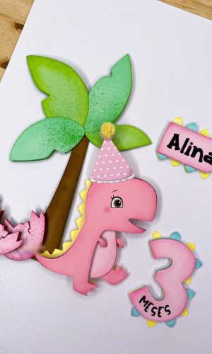 Arquivo Topo de Bolo Bebê Dino Baby Rosa - Silhouette