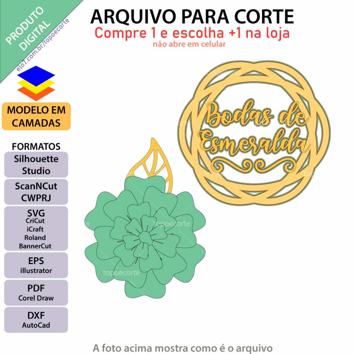 Arquivo Topo de Bolo Bodas de Esmeralda +1 Arquivo da Loja