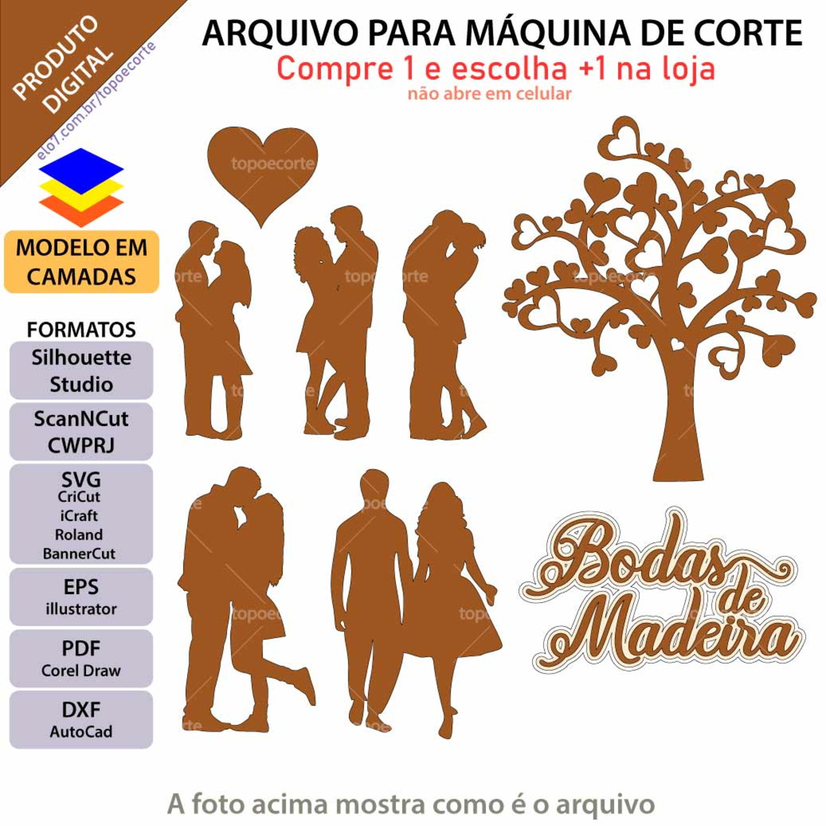 Arquivo Topo de Bolo Bodas de Madeira +1 Arquivo da Loja - Imagem 3
