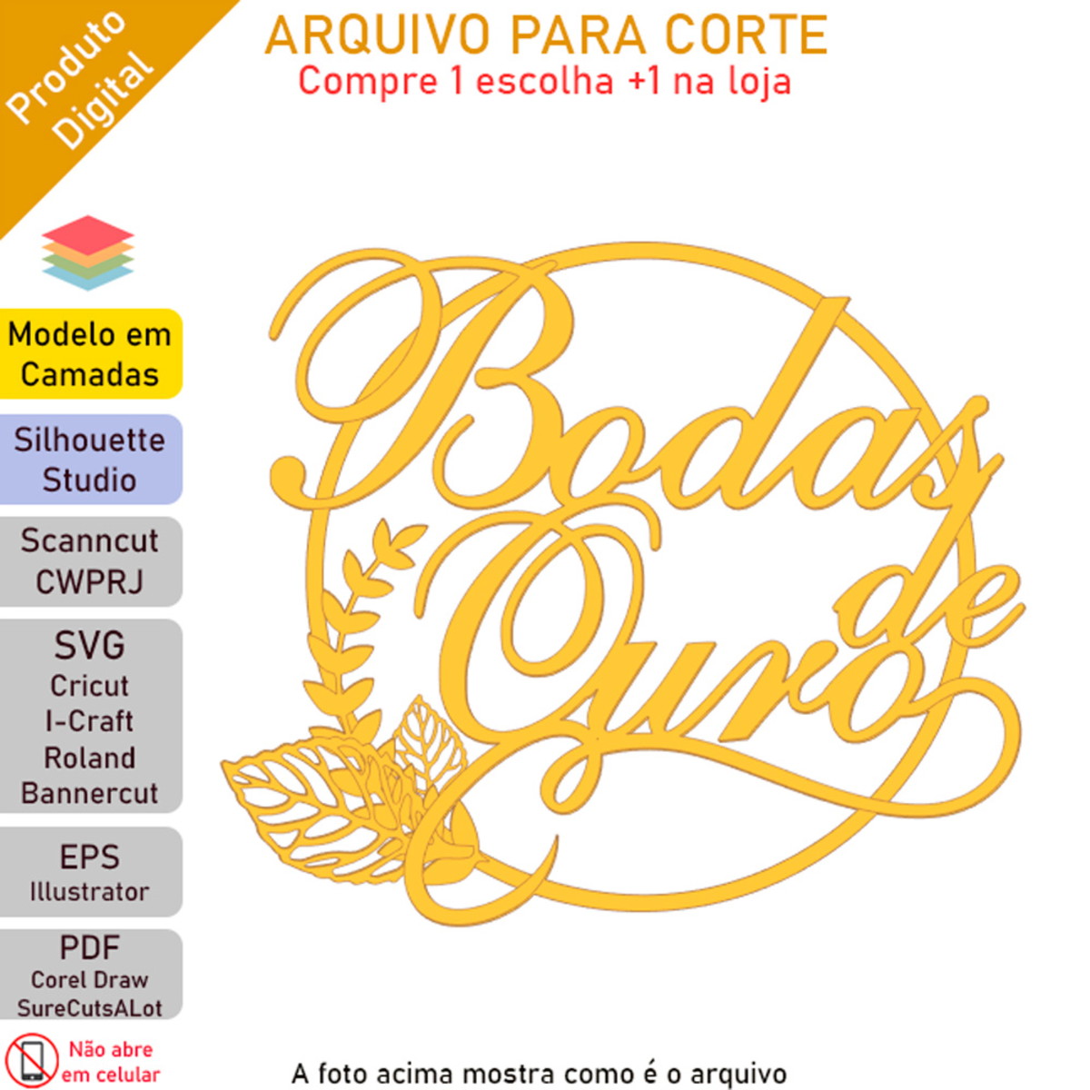 ARQUIVO Topo de bolo Bodas De Ouro +1 arquivo da loja