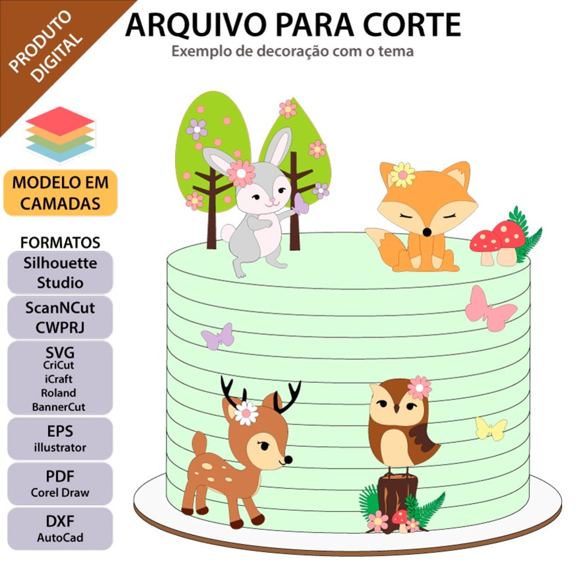 ARQUIVO Topo de bolo Bosque Encantado +1 arquivo da loja