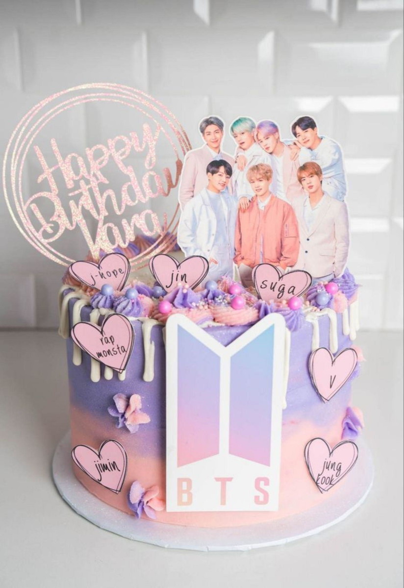 Arquivo Topo de Bolo Bts Aquarelado Rosa