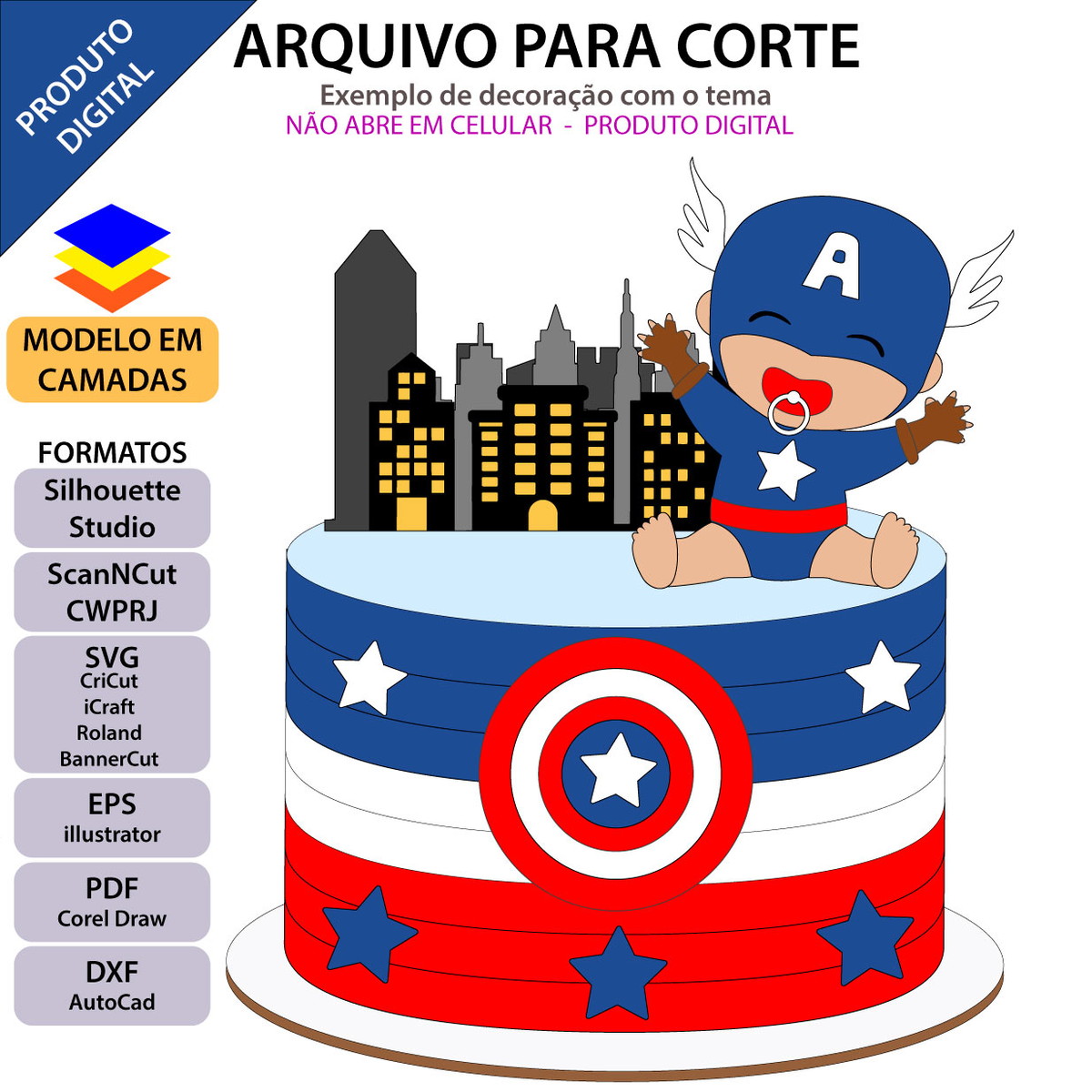 Arquivo Topo de Bolo Capitão América Bebê +1 Arquivo da Loja - Imagem 2