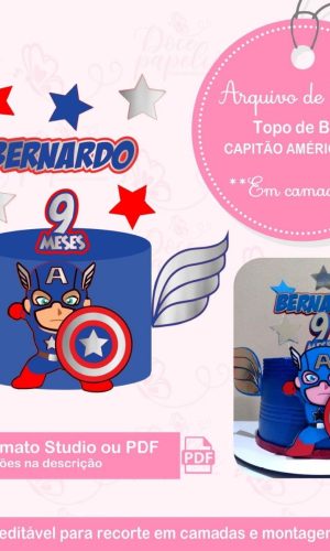 Arquivo Topo de Bolo Capitão América Cute 3d