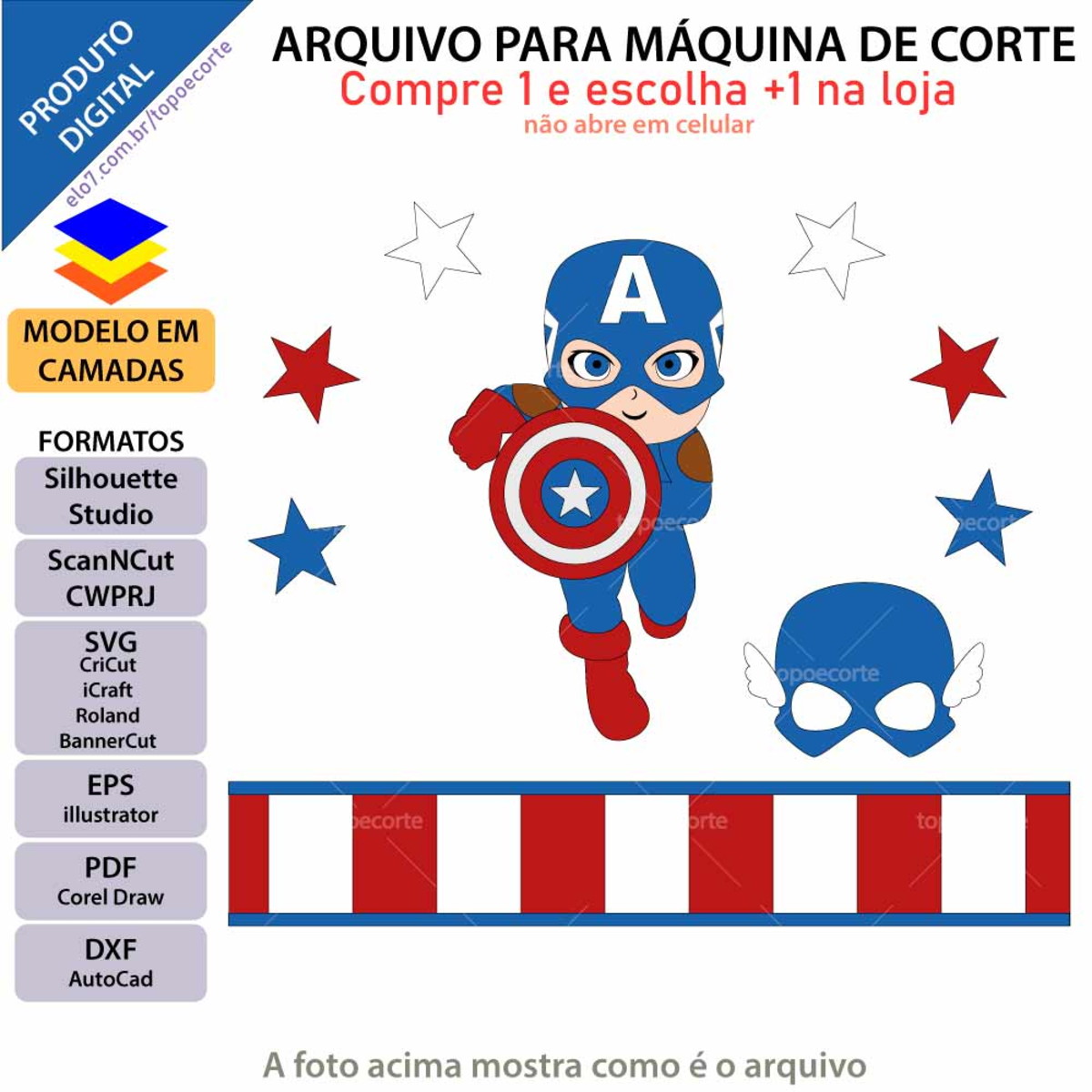 Arquivo Topo de Bolo Capitão América Menino +1 Arquivo