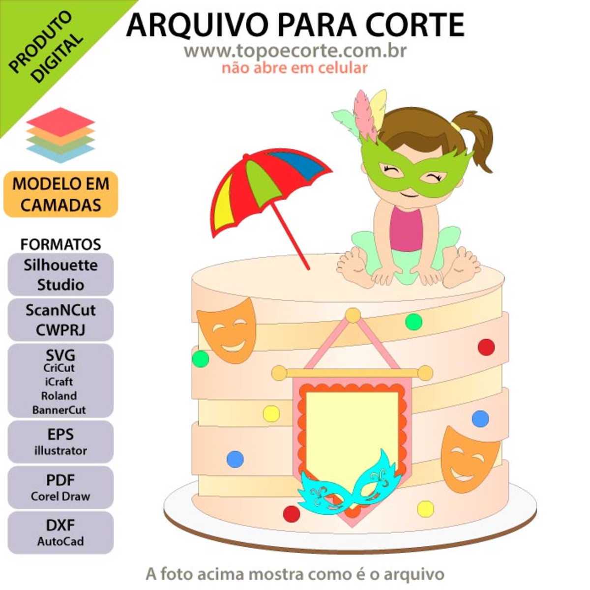 ARQUIVO Topo de bolo Carnaval Menina +1 arquivo da loja - Imagem 2