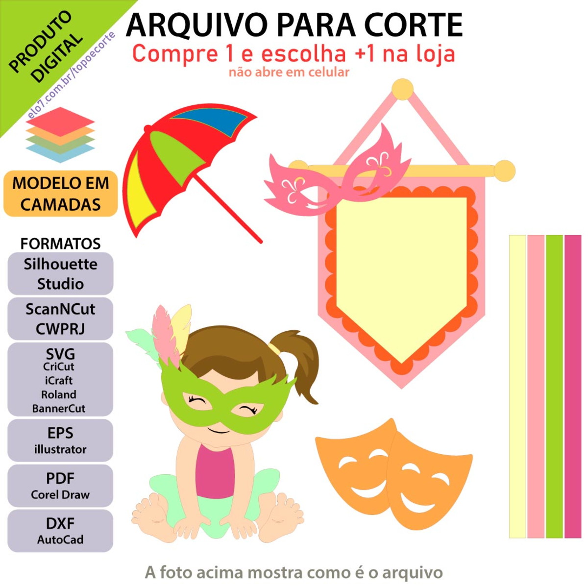 ARQUIVO Topo de bolo Carnaval Menina +1 arquivo da loja