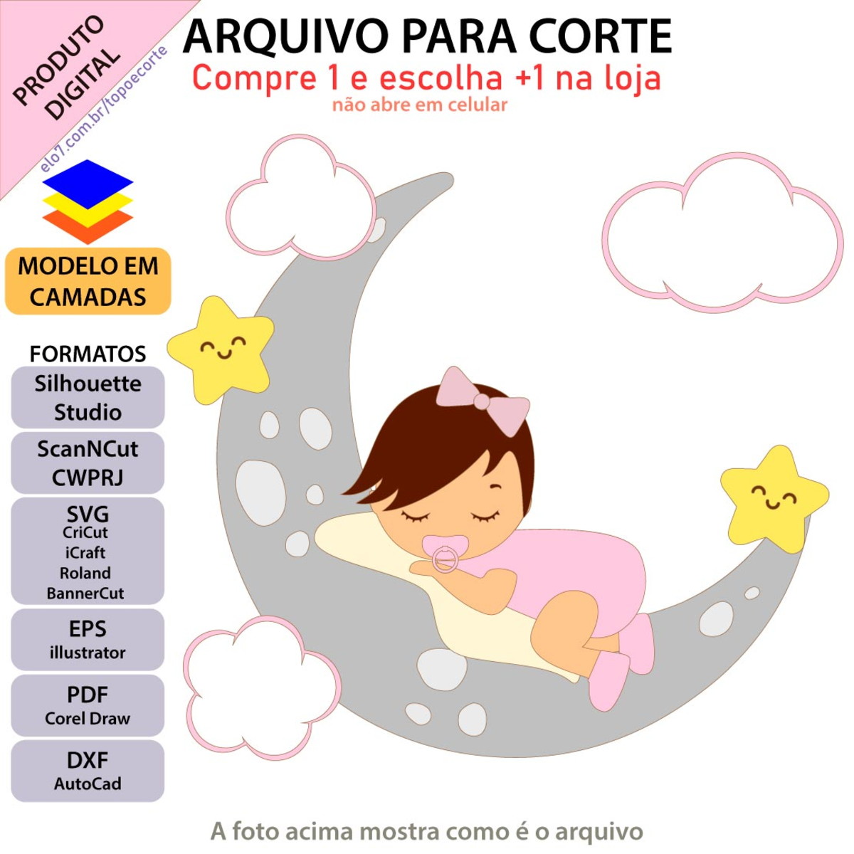 ARQUIVO Topo de bolo Chá De Bebê Menina Na Lua +1 arquivo - Imagem 2
