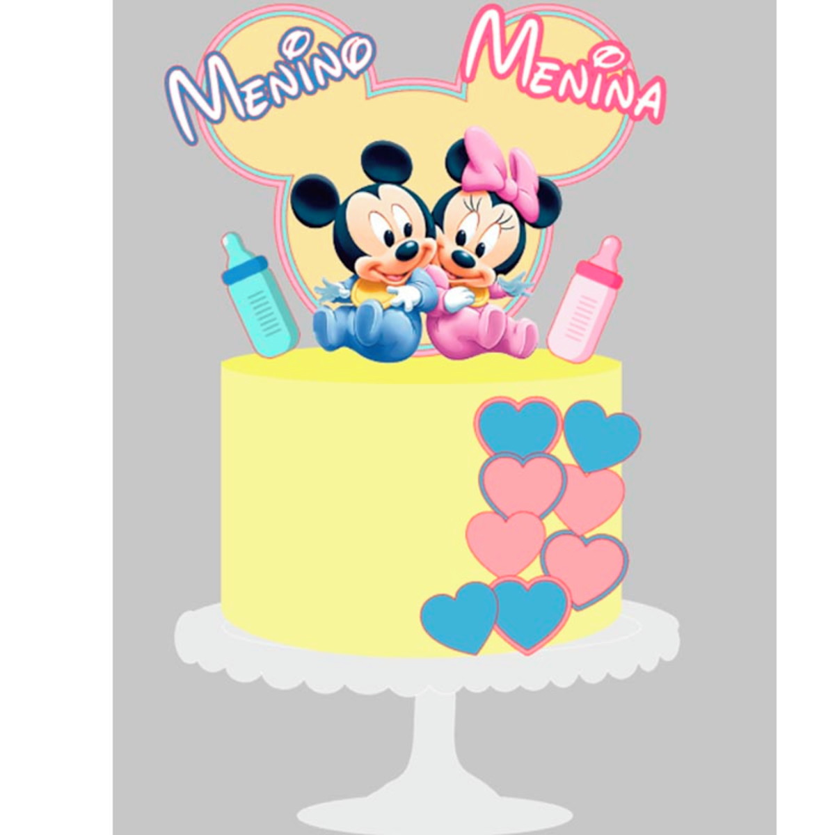 Arquivo Topo de Bolo Chá de Revelação Minnie e Mickey + Brin