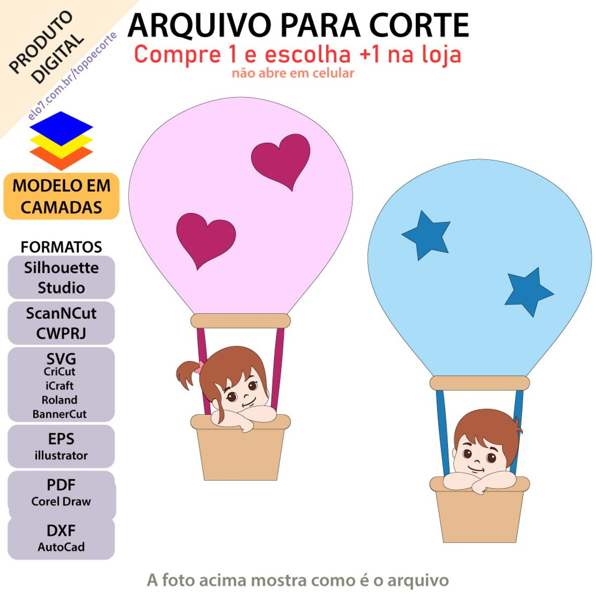 Arquivo Topo de Bolo Chá Revelação Bebê no Balão +1 Arquivo