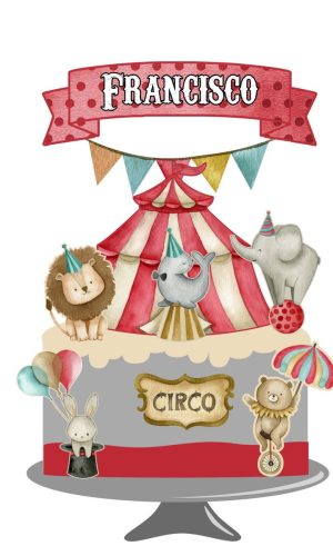 Arquivo topo de bolo circo aquarela vintage