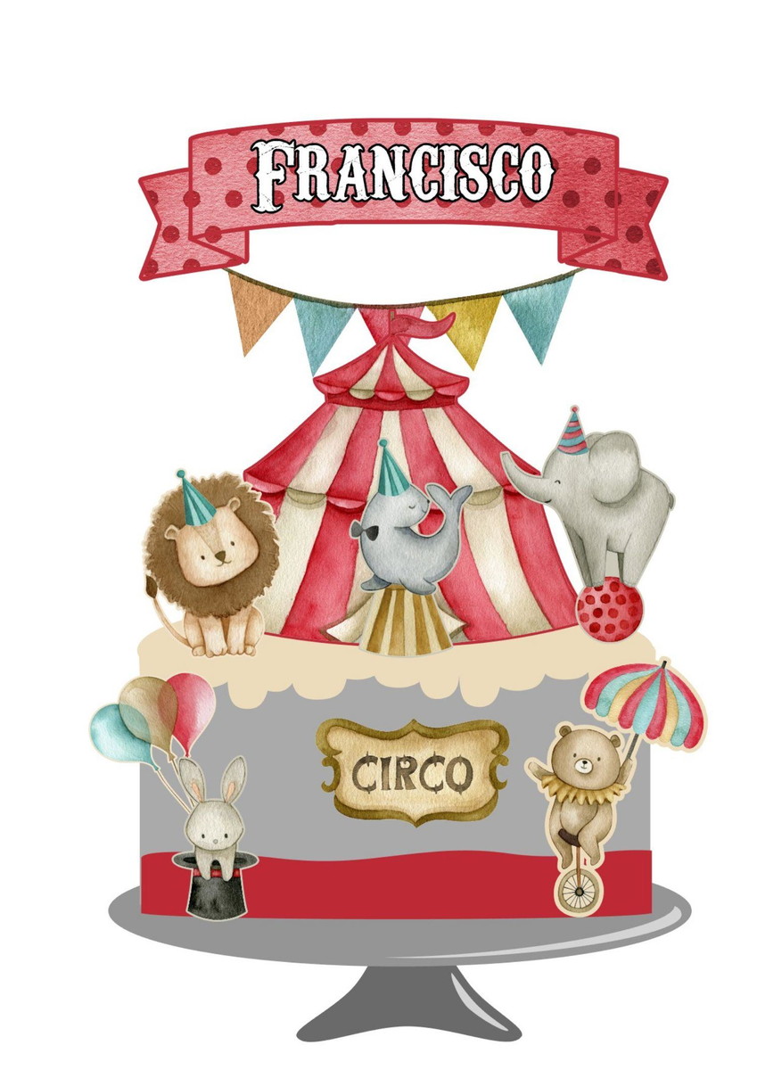 Arquivo topo de bolo circo aquarela vintage