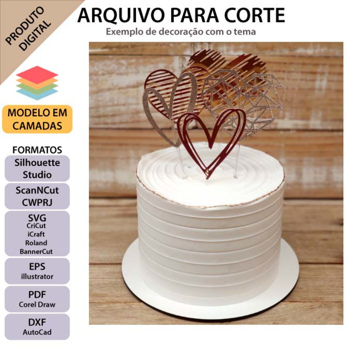 ARQUIVO Topo de bolo Corações +1 arquivo da loja - Imagem 2