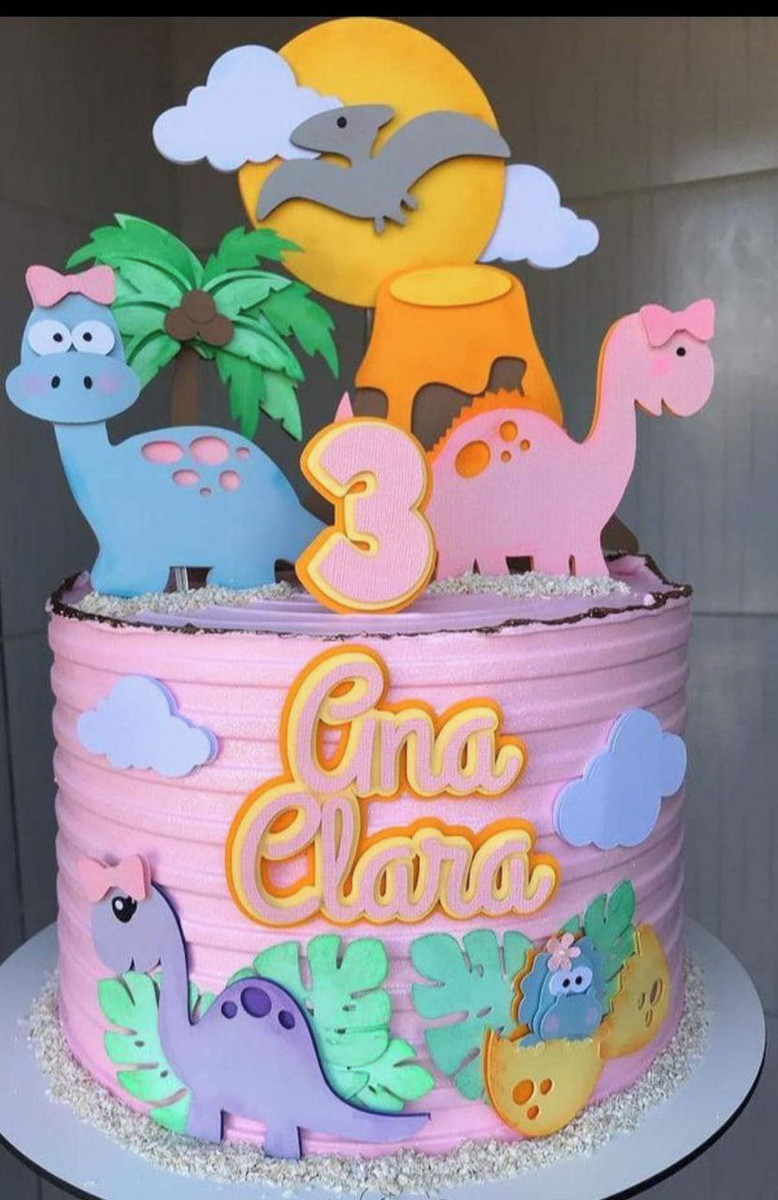 Arquivo Topo de Bolo - Dinossauro Baby Rosa
