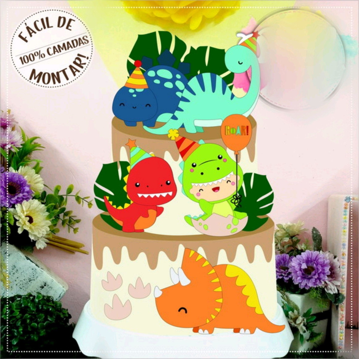 ARQUIVO TOPO DE BOLO DINOSSAURO CUTE #11272