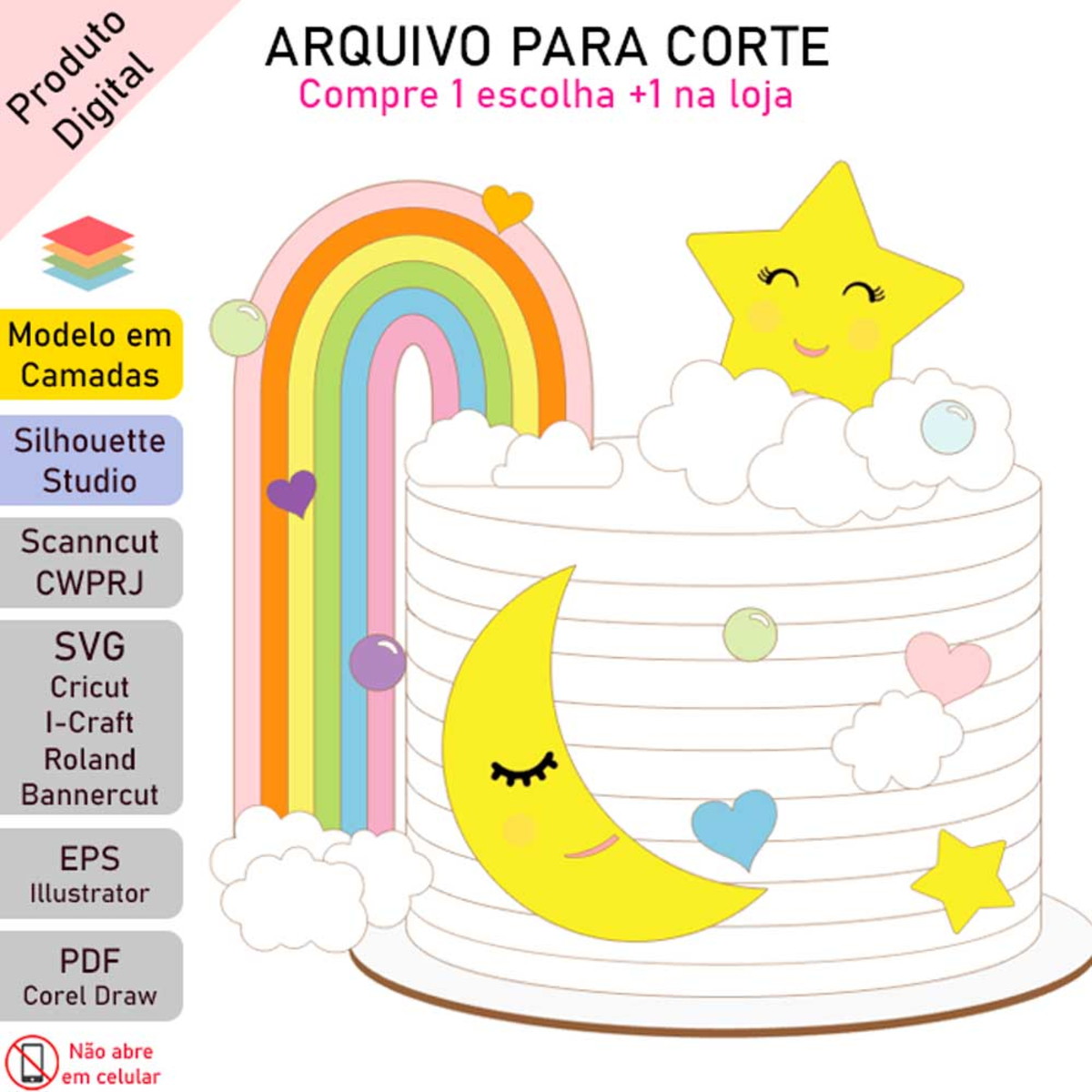 ARQUIVO Topo de bolo Estrelinha Com Arco-Íris +1 arquivo