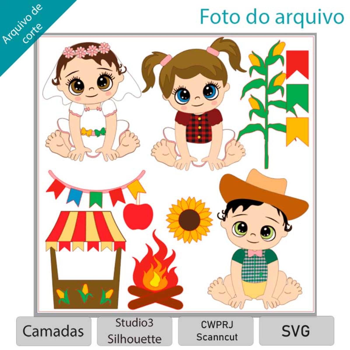 ARQUIVO Topo de bolo Festa Junina Bebês +1 tema
