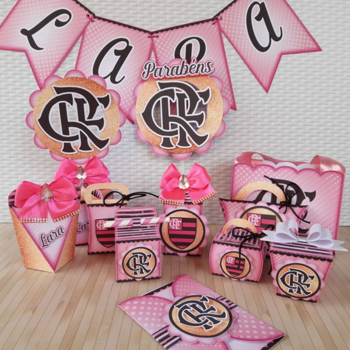 Arquivo Topo de Bolo Flamengo e Kit Flamengo Rosa 3 + Brinde - Imagem 2