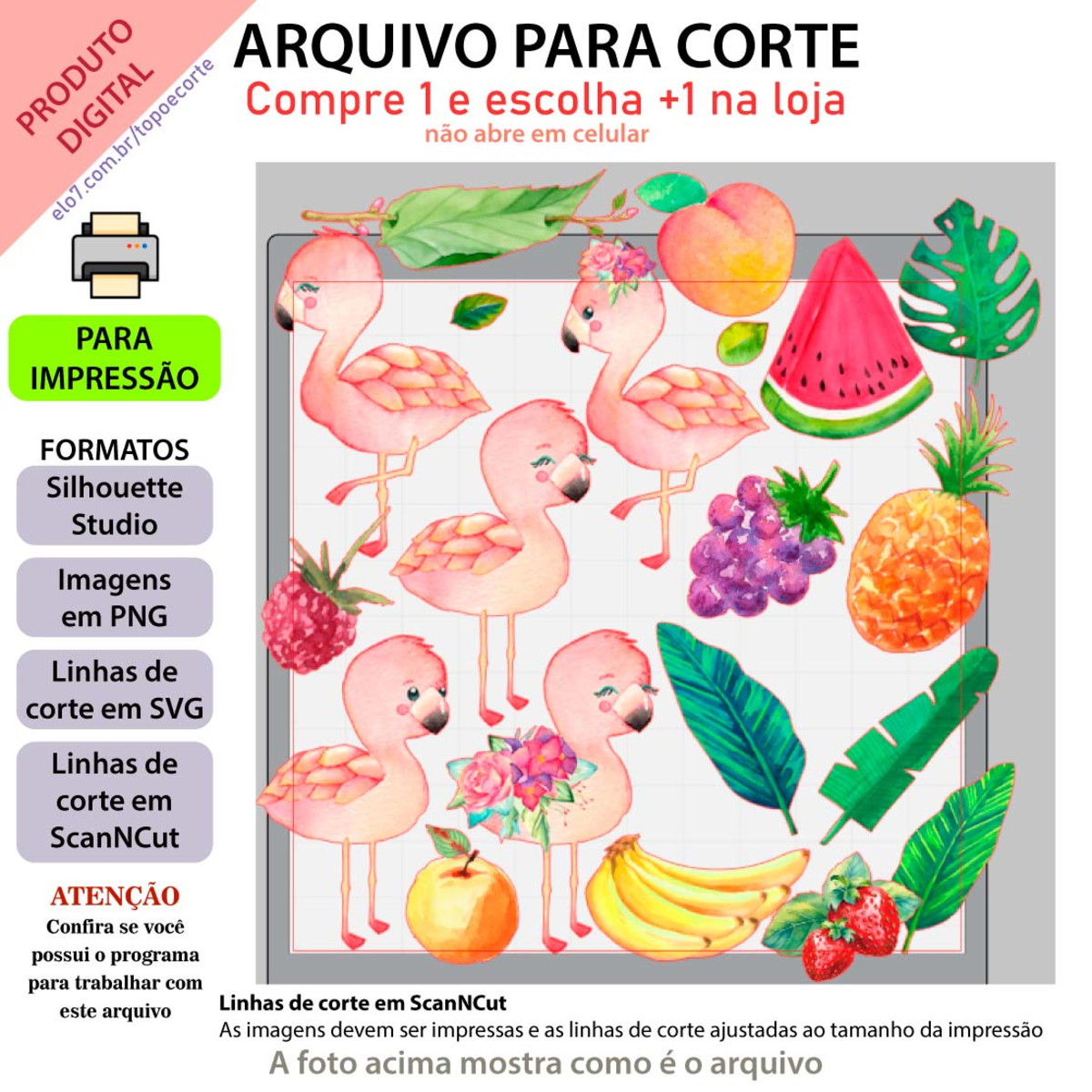 ARQUIVO Topo de bolo Flamingo Aquarela +1 arquivo da loja