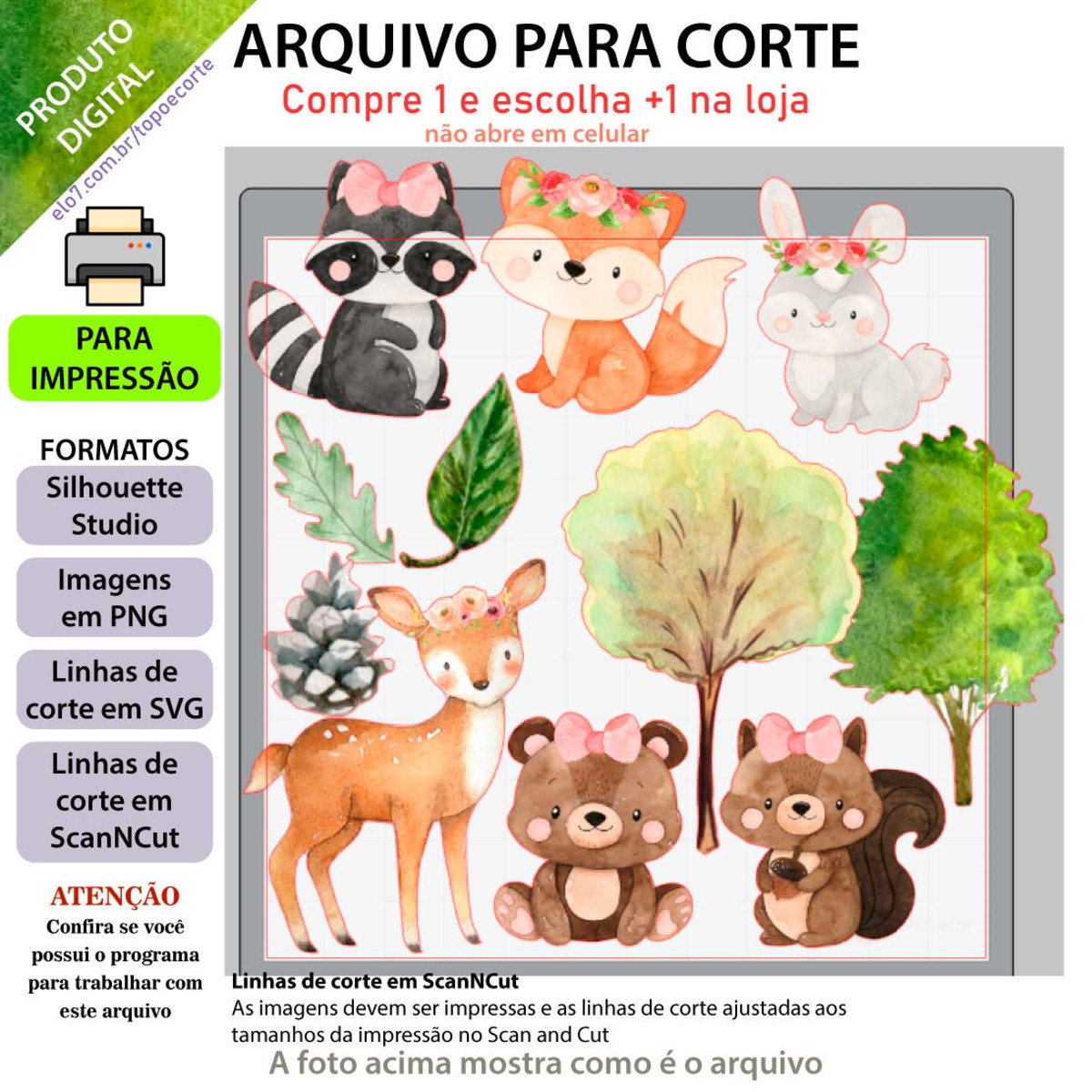ARQUIVO Topo de bolo Floresta Bosque Aquarela +1 arquivo