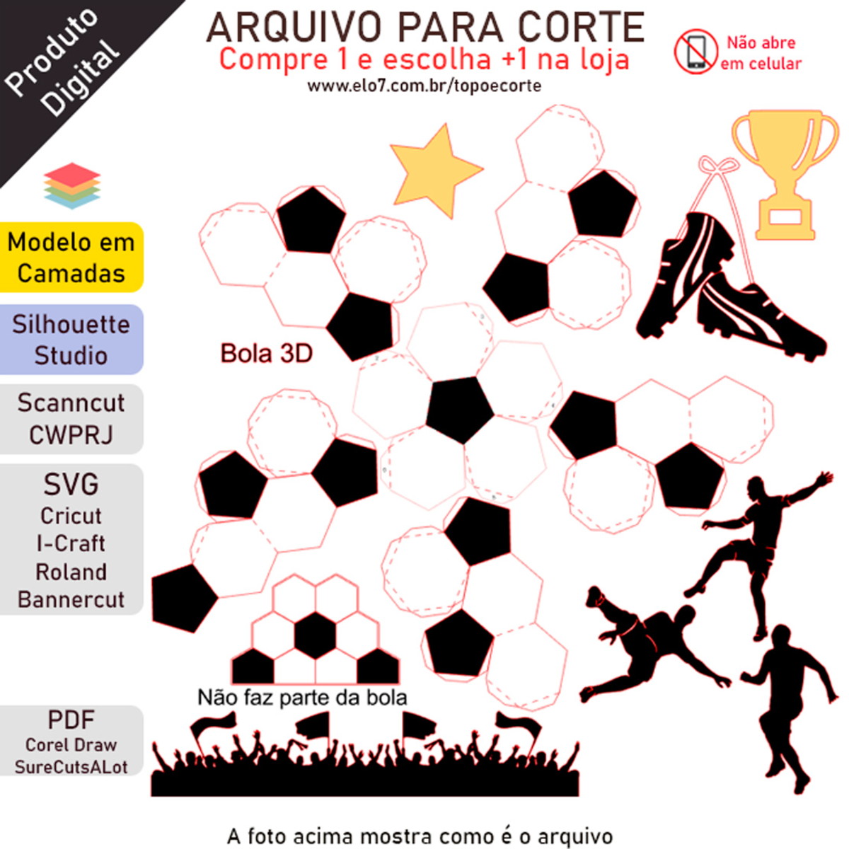 ARQUIVO Topo de bolo Futebol com bola 3D +1 tema