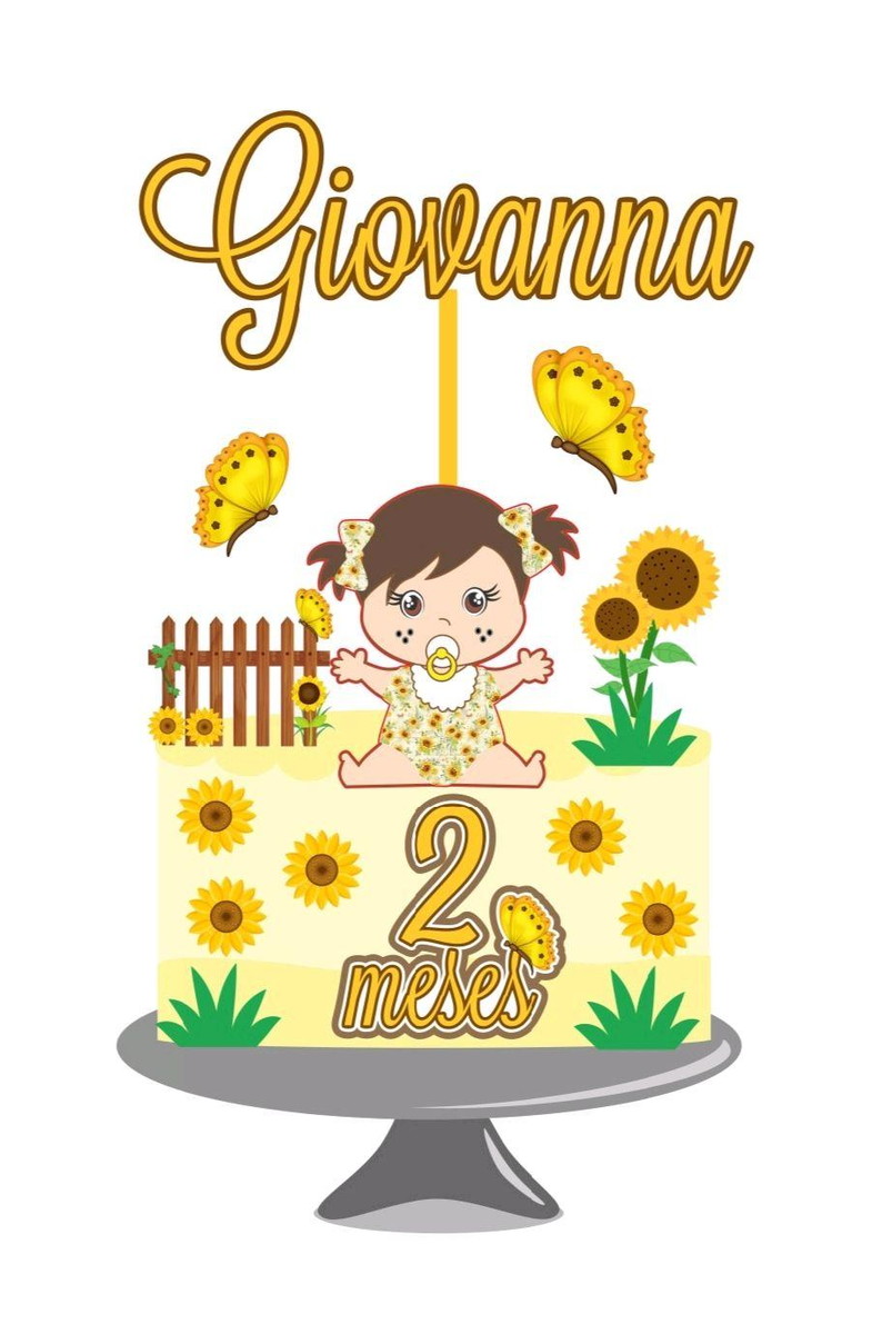 Arquivo topo de bolo Girassol bebê menina