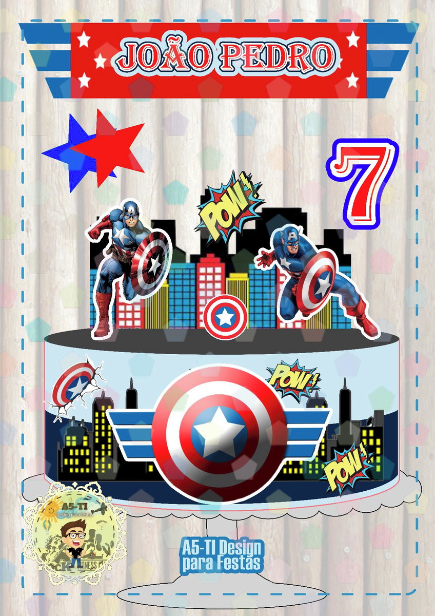 Arquivo topo de bolo herois CAPITAO AMERICA REF: 8017