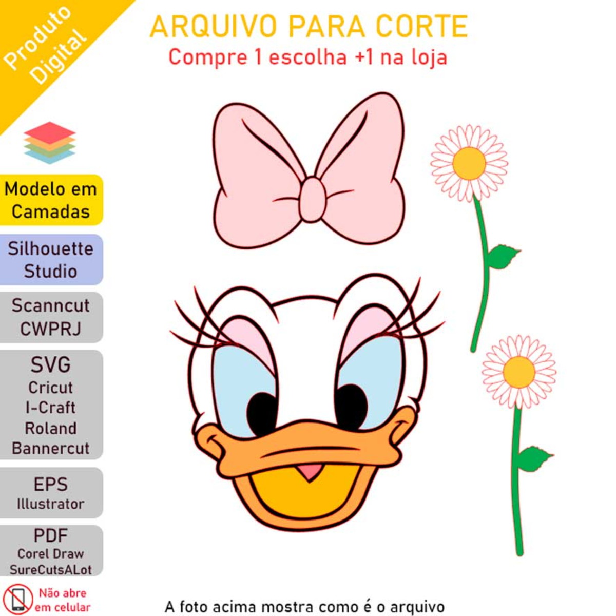ARQUIVO Topo de bolo Margarida em camadas +1 tema