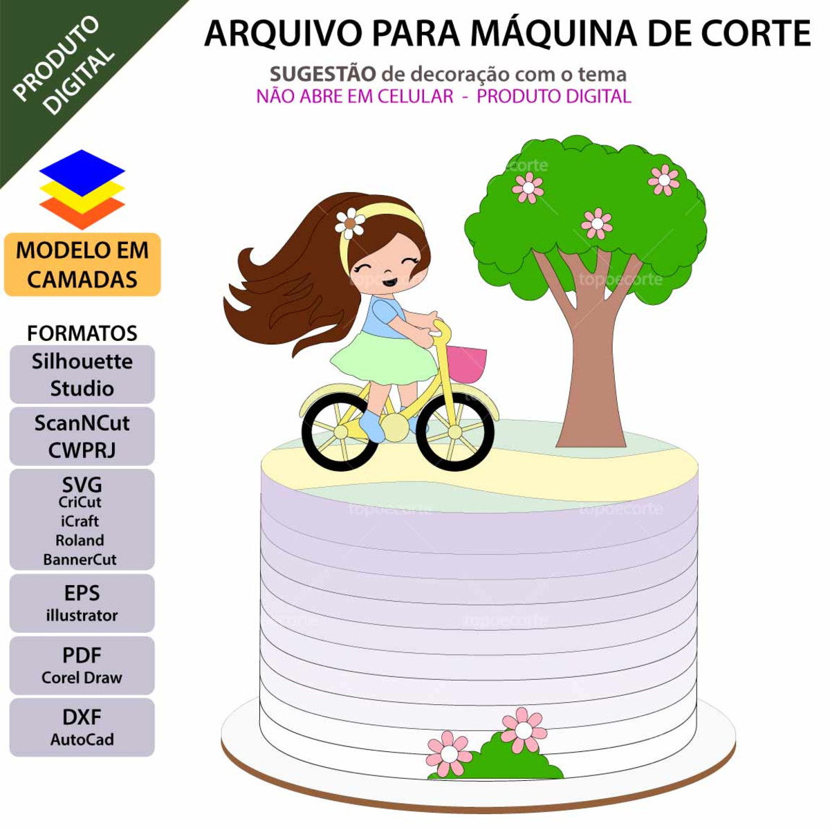 Arquivo Topo de Bolo Menina Bicicleta +1 Arquivo da Loja - Imagem 2