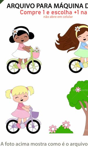 Arquivo Topo de Bolo Menina Bicicleta +1 Arquivo da Loja