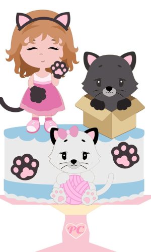 Arquivo Topo de Bolo - Menina e Gatinhos